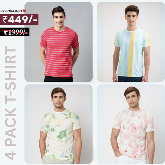 4 T-Shirt Combo | Premium Crew Neck Textured Tees for Everyday Comfort | T-010