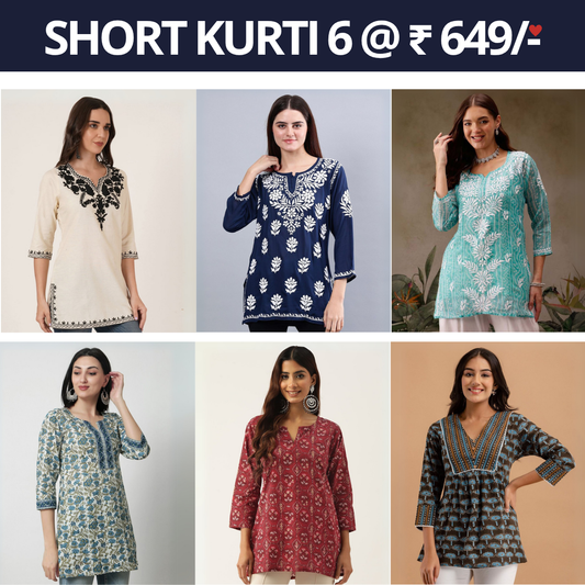 6 Pack Short Kurtis | Perfect For Summer| 3/4 Sleeve | C-10