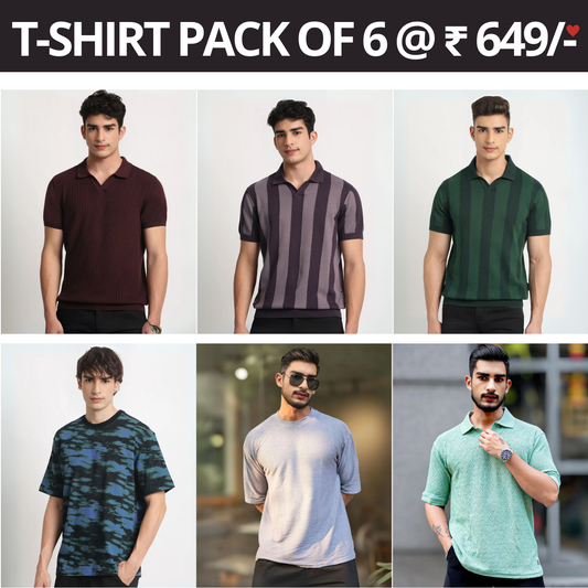 6 T-Shirt Combo Deal | Style & Savings in One Pack | T-86