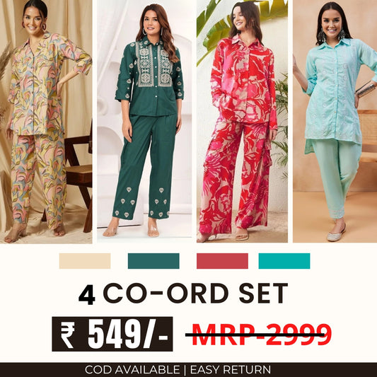 Stylish & Versatile 4 Co-ord Set Combo for Women | CO-9