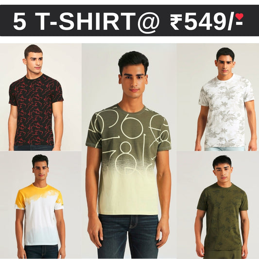 5 T-Shirt Combo | Premium Crew Neck Textured Tees for Everyday Comfort | T-106