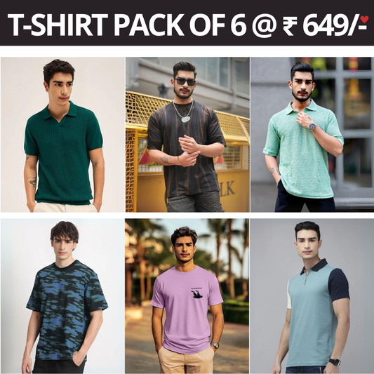 6 T-Shirt Combo Deal | Style & Savings in One Pack | T-85