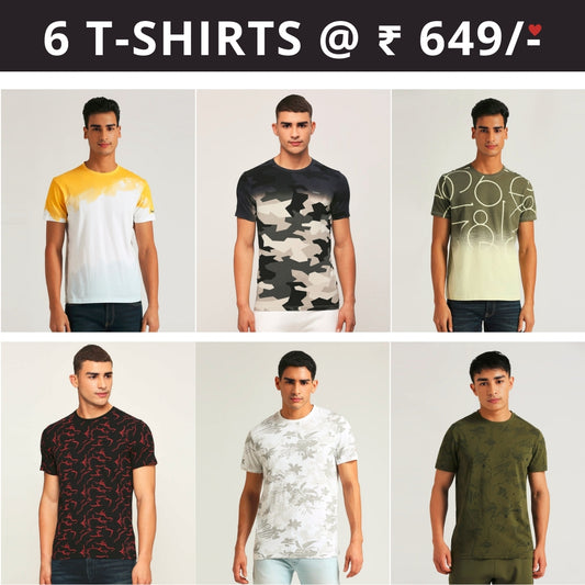 6 T-Shirt Combo | Premium Crew Neck Textured Perfect Fit & Everyday Comfort | T-96