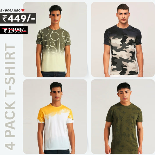 4 T-Shirt Combo | Premium Crew Neck Textured Tees for Everyday Comfort | T-116