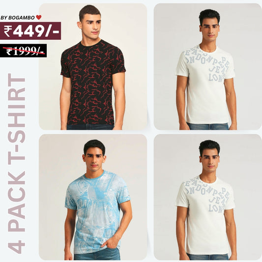 4 T-Shirt Combo | Premium Crew Neck Textured Tees for Everyday Comfort | T-117