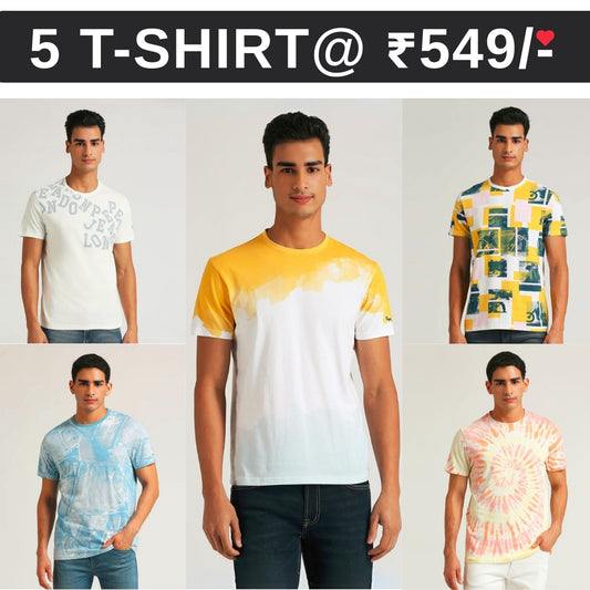 5 T-Shirt Combo | Premium Crew Neck Textured Tees for Everyday Comfort | T-107