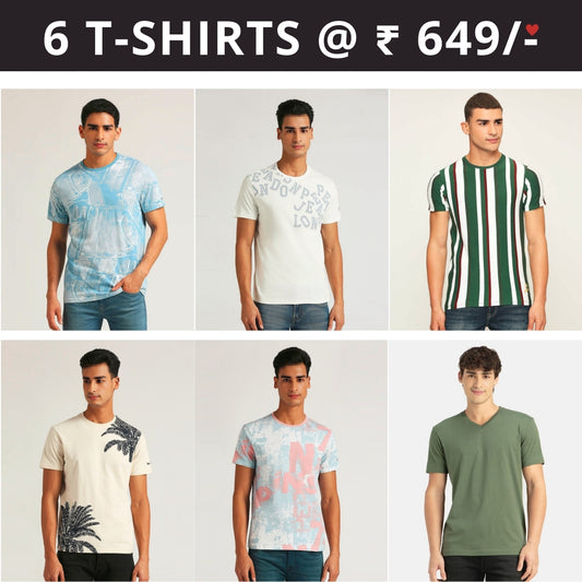 6 T-Shirt Combo | Premium Crew Neck Textured Perfect Fit & Everyday Comfort | T-97