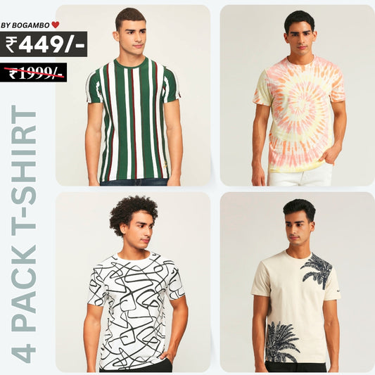 4 T-Shirt Combo | Premium Crew Neck Textured Tees for Everyday Comfort | T-118