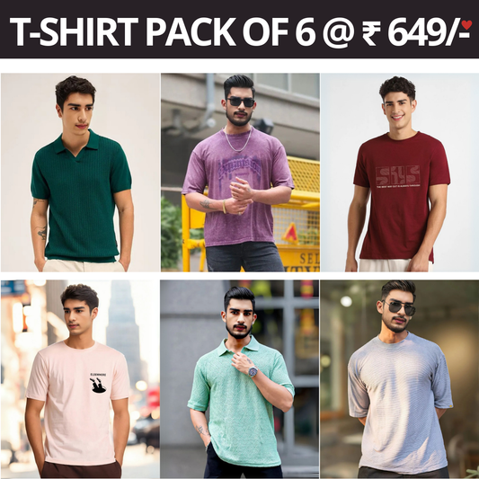 6 T-Shirt Combo Deal | Style & Savings in One Pack | T-83