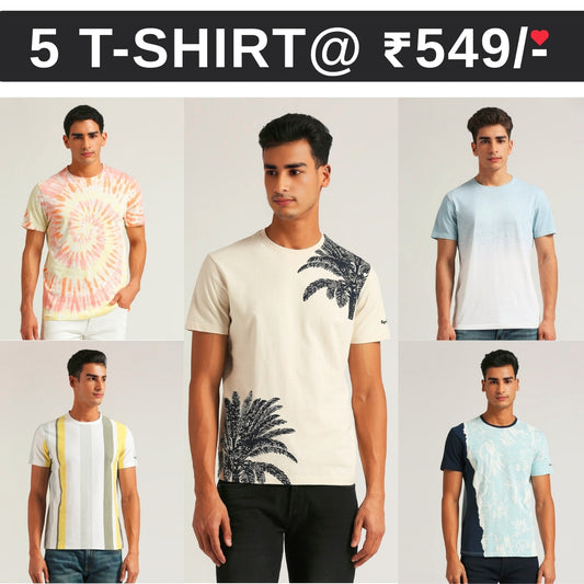 5 T-Shirt Combo | Premium Crew Neck Textured Tees for Everyday Comfort | T-108