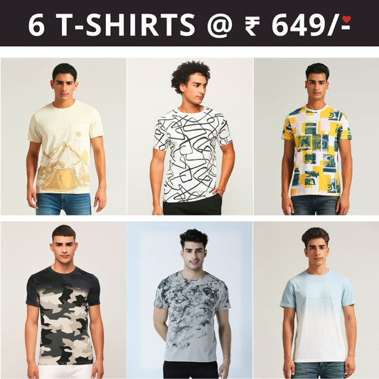 6 T-Shirt Combo | Premium Crew Neck Textured Perfect Fit & Everyday Comfort | T-98