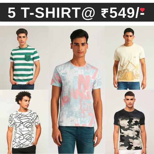 5 T-Shirt Combo | Premium Crew Neck Textured Tees for Everyday Comfort | T-109