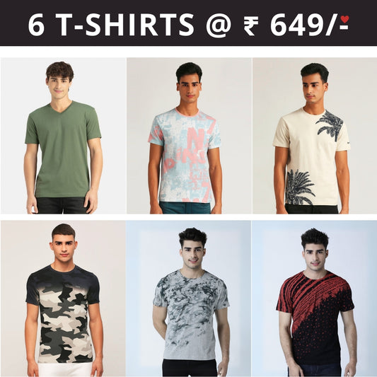 6 T-Shirt Combo | Premium Crew Neck Textured Perfect Fit & Everyday Comfort | T-99