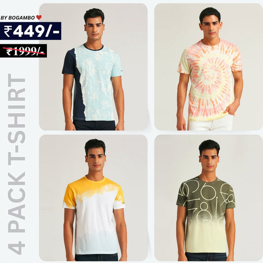 4 T-Shirt Combo | Premium Crew Neck Textured Tees for Everyday Comfort | T-119