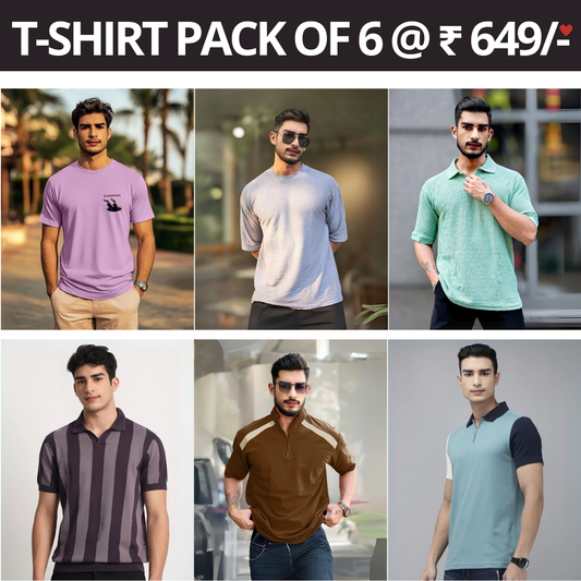 6 T-Shirt Combo Deal | Style & Savings in One Pack | T-82