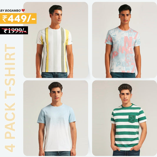 4 T-Shirt Combo | Premium Crew Neck Textured Tees for Everyday Comfort | T-120
