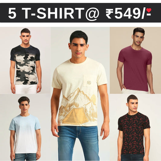 5 T-Shirt Combo | Premium Crew Neck Textured Tees for Everyday Comfort | T-110