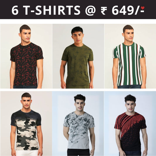 6 T-Shirt Combo | Premium Crew Neck Textured Perfect Fit & Everyday Comfort | T-100