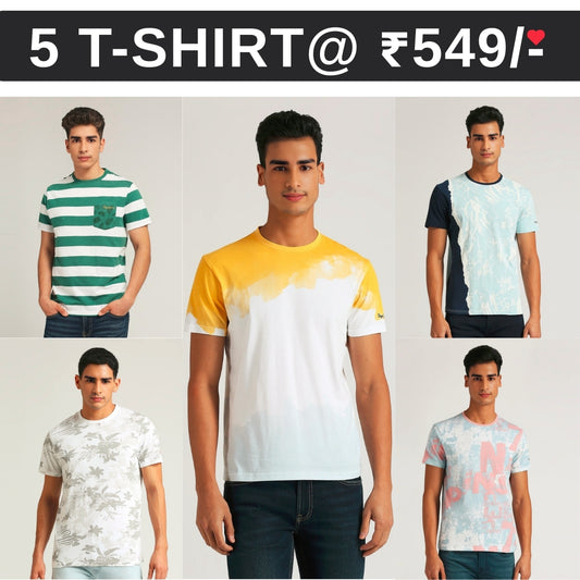 5 T-Shirt Combo | Premium Crew Neck Textured Tees for Everyday Comfort | T-113