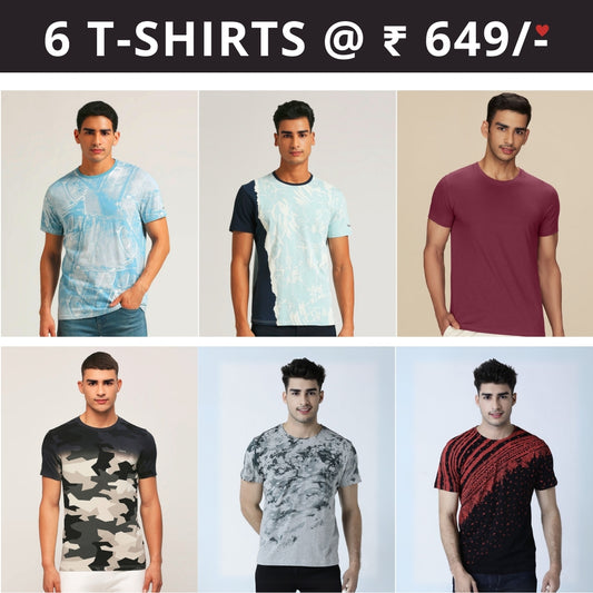 6 T-Shirt Combo | Premium Crew Neck Textured Perfect Fit & Everyday Comfort | T-101