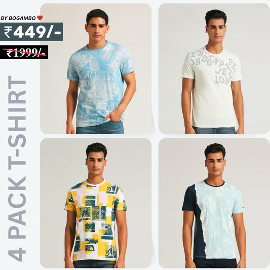 4 T-Shirt Combo | Premium Crew Neck Textured Tees for Everyday Comfort | T-121
