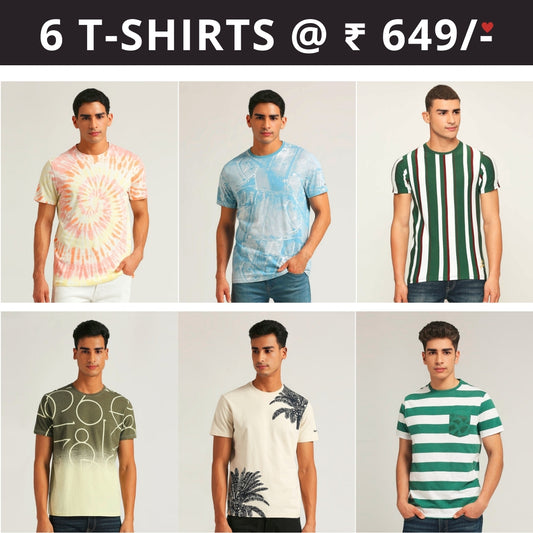 6 T-Shirt Combo | Premium Crew Neck Textured Perfect Fit & Everyday Comfort | T-102
