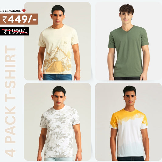4 T-Shirt Combo | Premium Crew Neck Textured Tees for Everyday Comfort | T-122