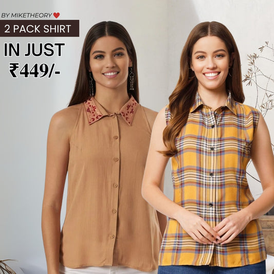 2 Combo Pack Printed Sleeveless Shirts for Every Occasion