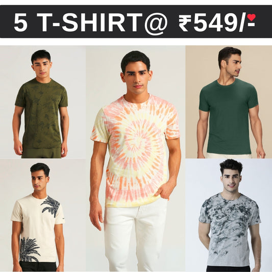 5 T-Shirt Combo | Premium Crew Neck Textured Tees for Everyday Comfort | T-111