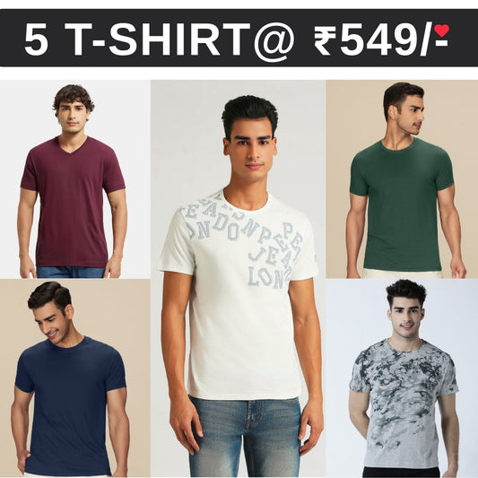 5 T-Shirt Combo | Premium Crew Neck Textured Tees for Everyday Comfort | T-112
