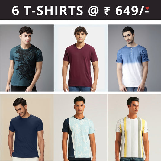 6 T-Shirt Combo | Premium Crew Neck Textured Perfect Fit & Everyday Comfort | T-103