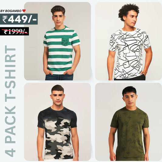 4 T-Shirt Combo | Premium Crew Neck Textured Tees for Everyday Comfort | T-123