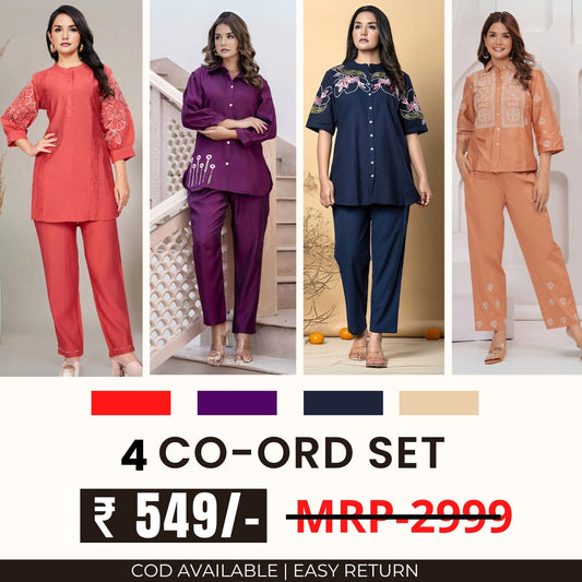 Stylish & Versatile 4 Co-ord Set Combo for Women | CO-17