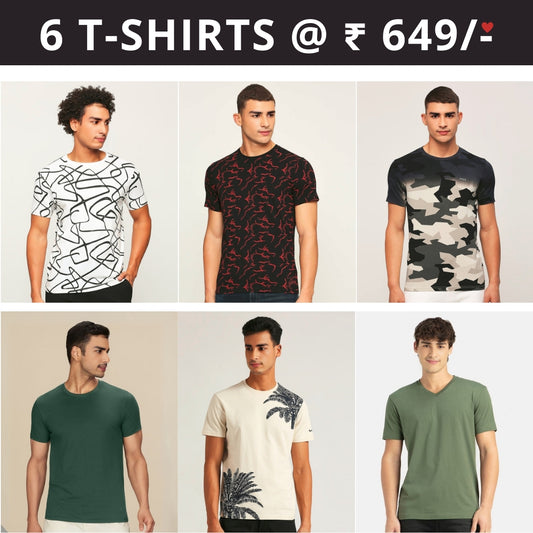 6 T-Shirt Combo | Premium Crew Neck Textured Perfect Fit & Everyday Comfort | T-104