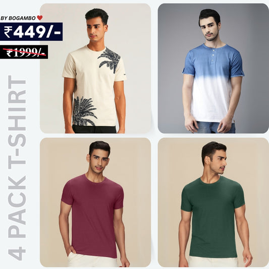 4 T-Shirt Combo | Premium Crew Neck Textured Tees for Everyday Comfort | T-124