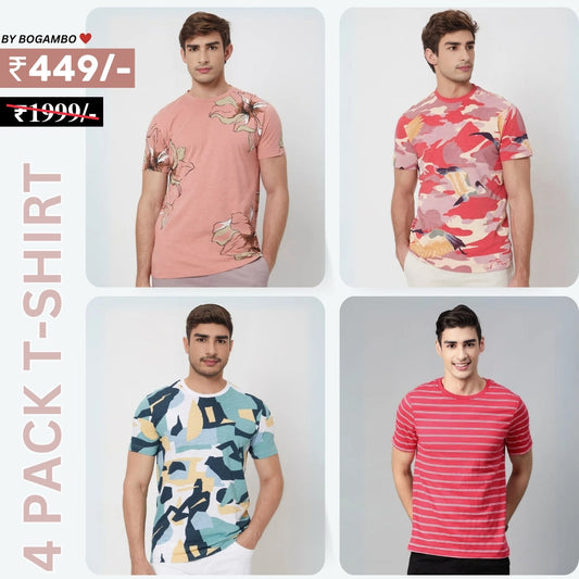 4 T-Shirt Combo | Premium Crew Neck Textured Tees for Everyday Comfort | T-01