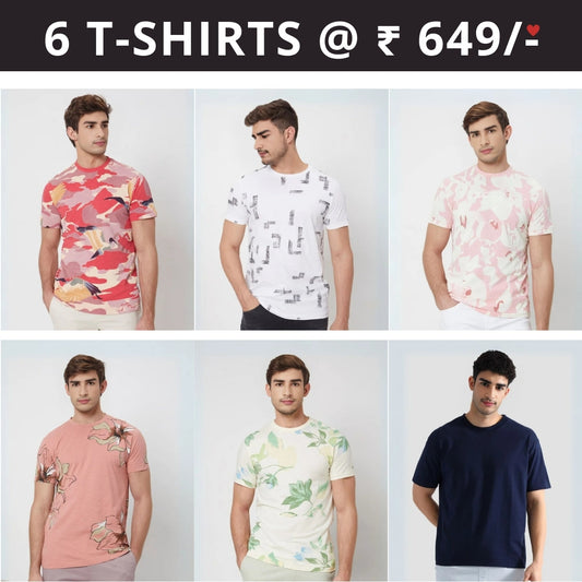 6 T-Shirt Combo | Premium Crew Neck Textured Tees for Everyday Comfort | T-41