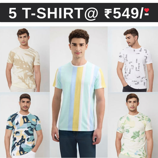 5 T-Shirt Combo | Premium Crew Neck Textured Tees for Everyday Comfort | T-11