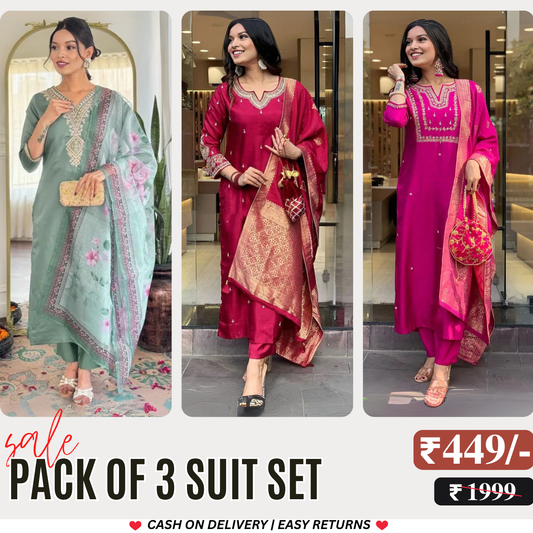3 Combo Pack | Women’s Suit Set with Dupatta | S-01
