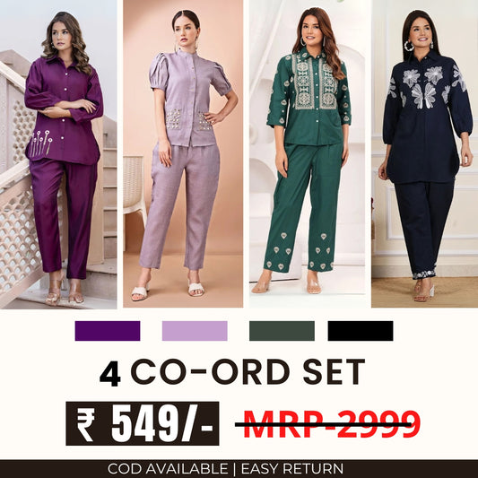 Stylish & Versatile 4 Co-ord Set Combo for Women | CO-19