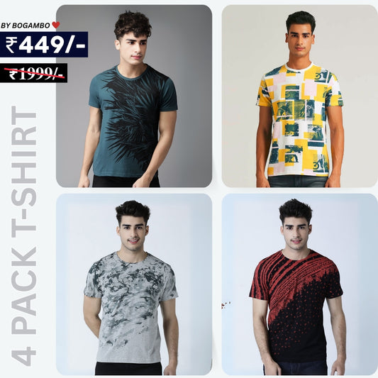 4 T-Shirt Combo | Premium Crew Neck Textured Tees for Everyday Comfort | T-125