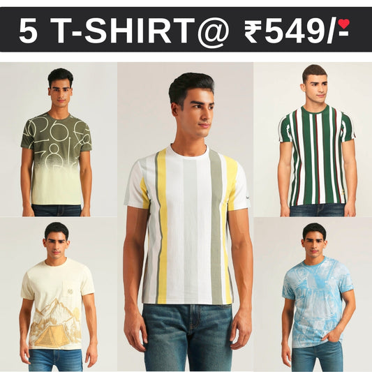 5 T-Shirt Combo | Premium Crew Neck Textured Tees for Everyday Comfort | T-115