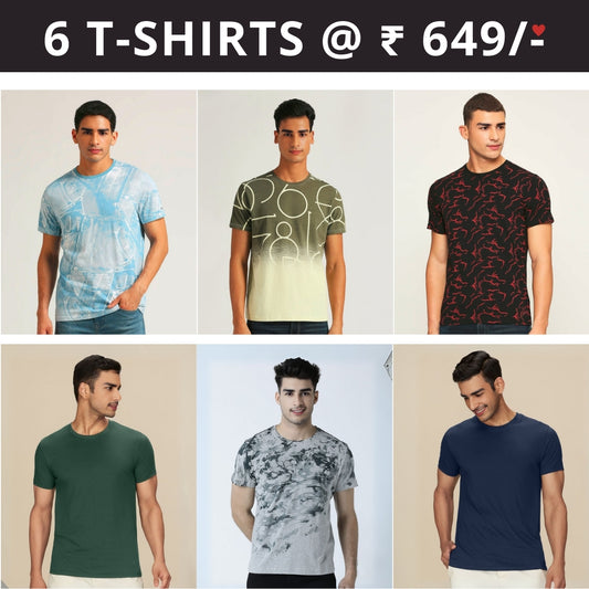 6 T-Shirt Combo | Premium Crew Neck Textured Perfect Fit & Everyday Comfort | T-105