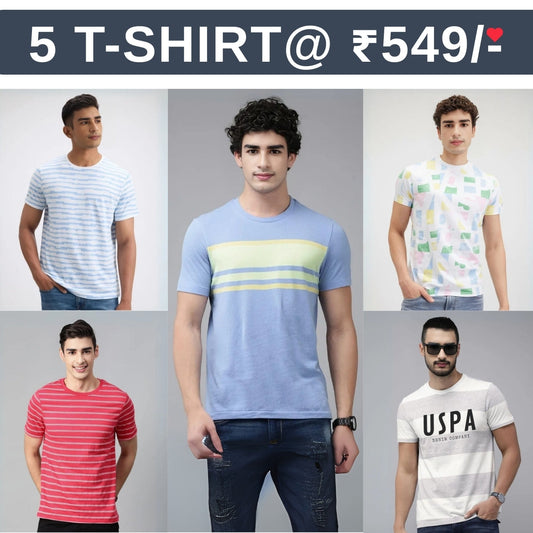 5 T-Shirt Combo | Premium Crew Neck Textured Tees for Everyday Comfort | T-12