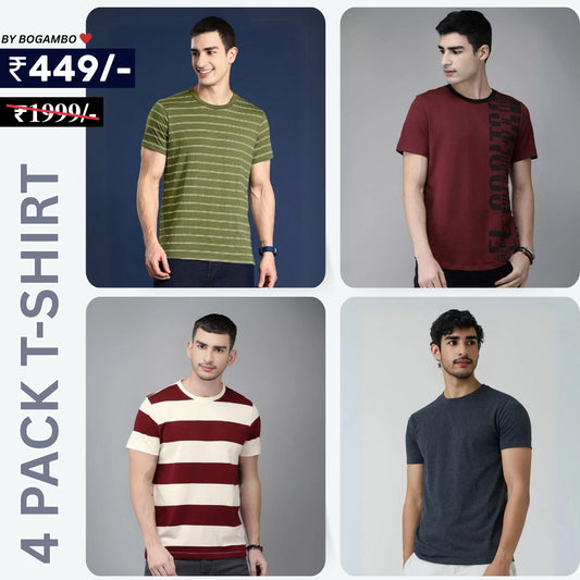 4 T-Shirt Combo | Premium Crew Neck Textured Tees for Everyday Comfort | T-02