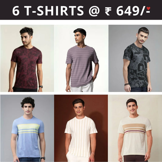 6 T-Shirt Combo | Premium Crew Neck Textured Perfect Fit & Everyday Comfort | T-42