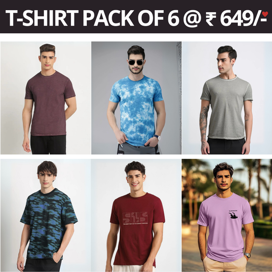 6 T-Shirt Combo Deal | Style & Savings in One Pack | T-94