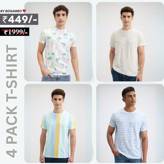 4 T-Shirt Combo | Premium Crew Neck Textured Tees for Everyday Comfort | T-03