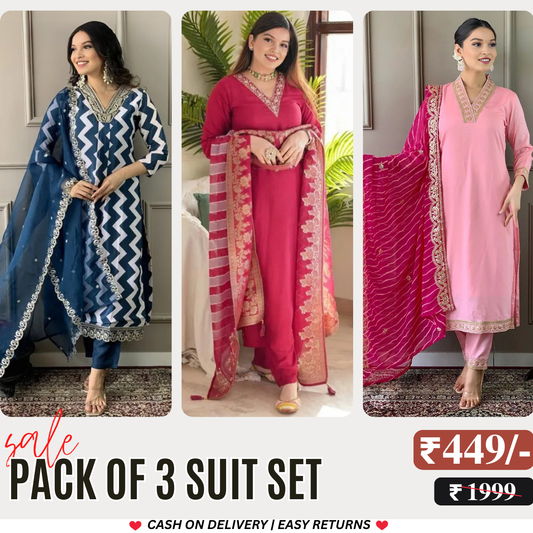 3 Combo Pack | Women’s Suit Set with Dupatta | S-03