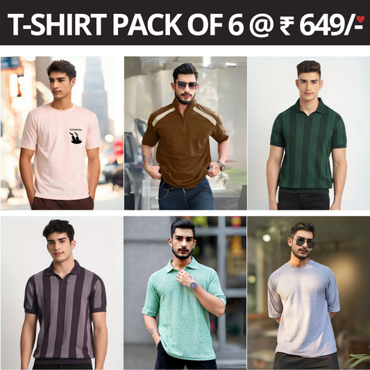 6 T-Shirt Combo Deal | Style & Savings in One Pack | T-93